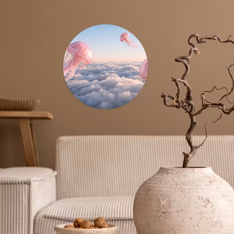 Wallpaper Circle - Pink Animal - Clouds - Roze dier - Wolken Wandcirkel behangsticker klein