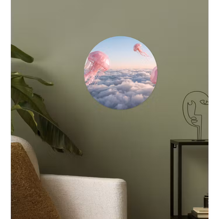 Wallpaper Circle - Pink Animal - Clouds - Roze dier - Wolken Wandcirkel behangsticker klein