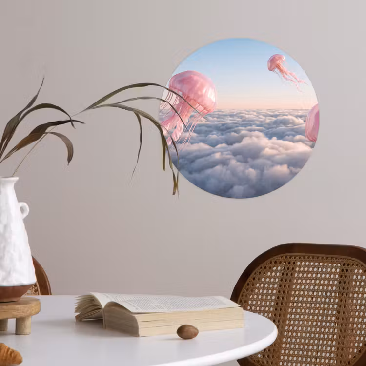 Wallpaper Circle - Pink Animal - Clouds - Roze dier - Wolken Wandcirkel behangsticker klein
