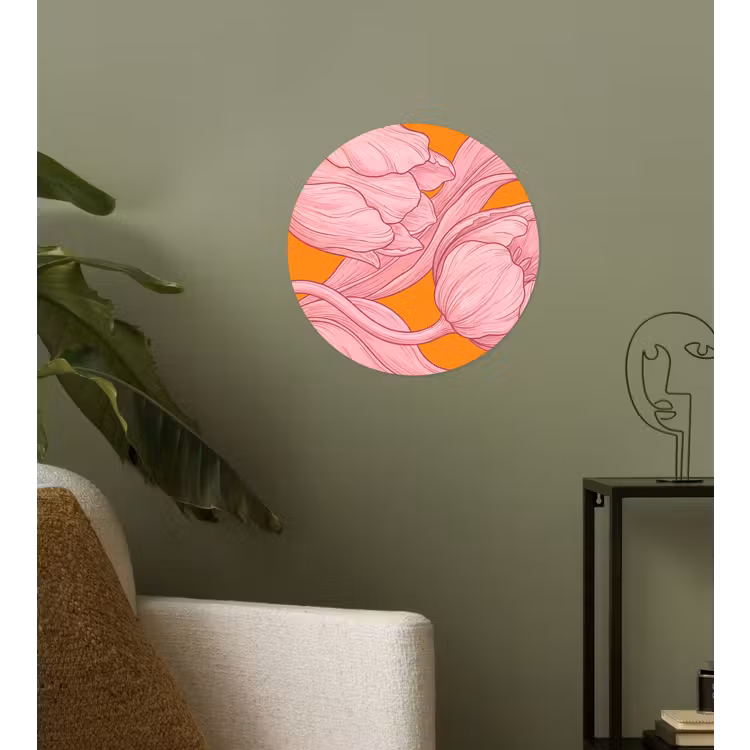 Wallpaper Circle - Pink Flowers - Modern - Roze bloemen - Modern Wandcirkel behangsticker klein