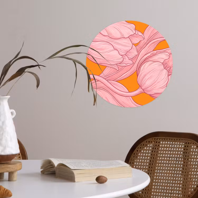 Wallpaper Circle - Pink Flowers - Modern - Roze bloemen - Modern Wandcirkel behangsticker klein