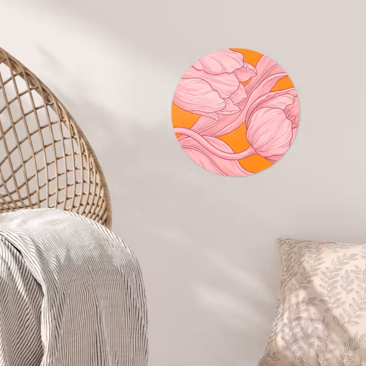 Wallpaper Circle - Pink Flowers - Modern - Roze bloemen - Modern Wandcirkel behangsticker klein