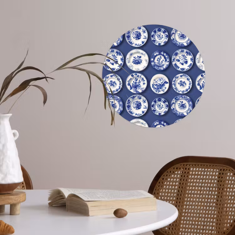 Borden - Floraal - Blauw Wandcirkel behangsticker klein 186 -sfeer3