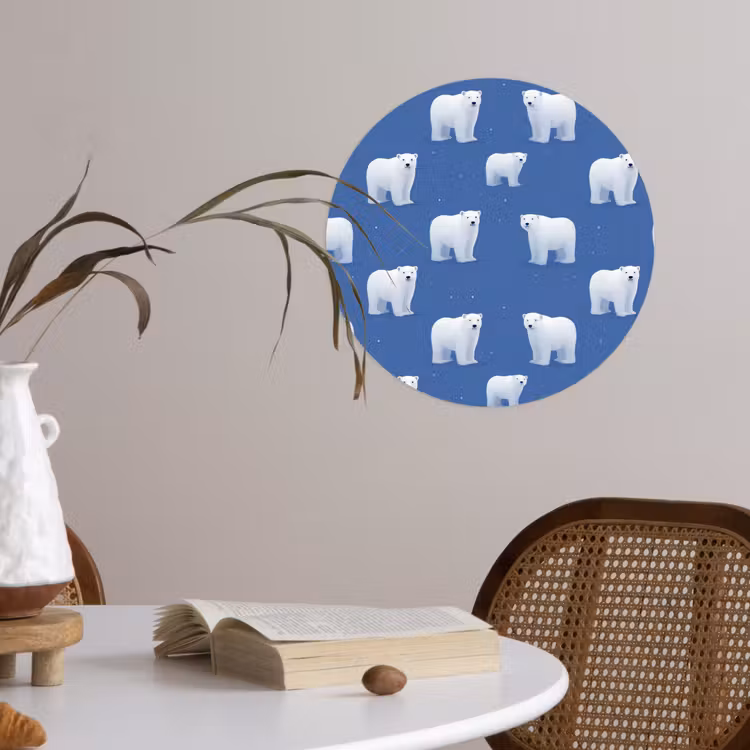 IJsbeer - Patroon - Blauw Wandcirkel behangsticker klein 186 -sfeer3