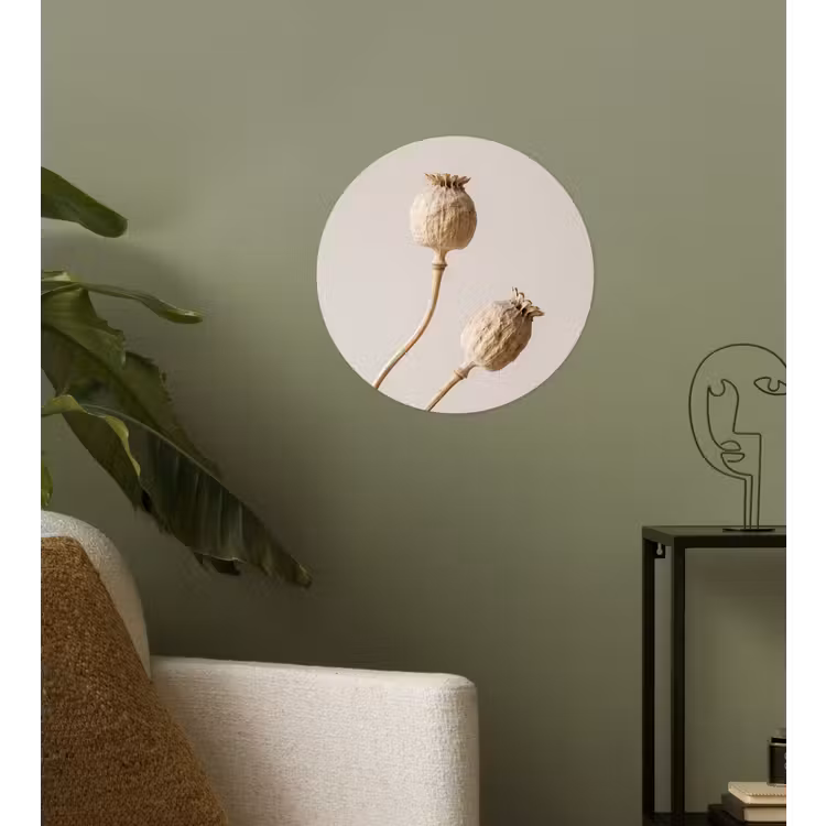 Papaverbollen - Droogbloemen - Minimalistisch - Beige - Rustig Wandcirkel behangsticker klein -sfeer2