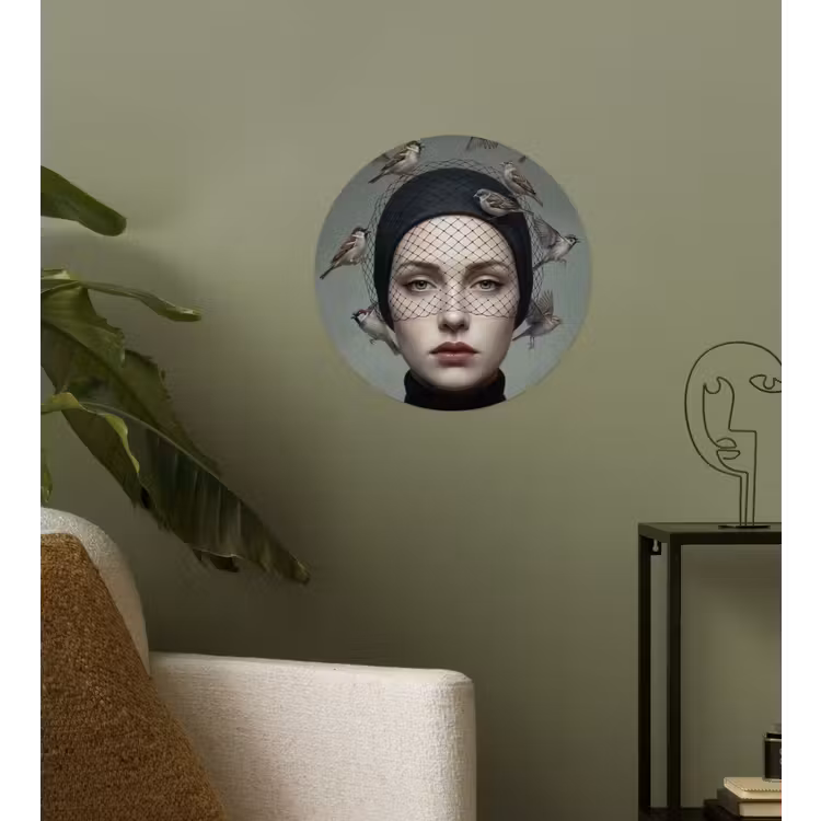 Portret - Vogels - Zwart Wandcirkel behangsticker klein -sfeer2