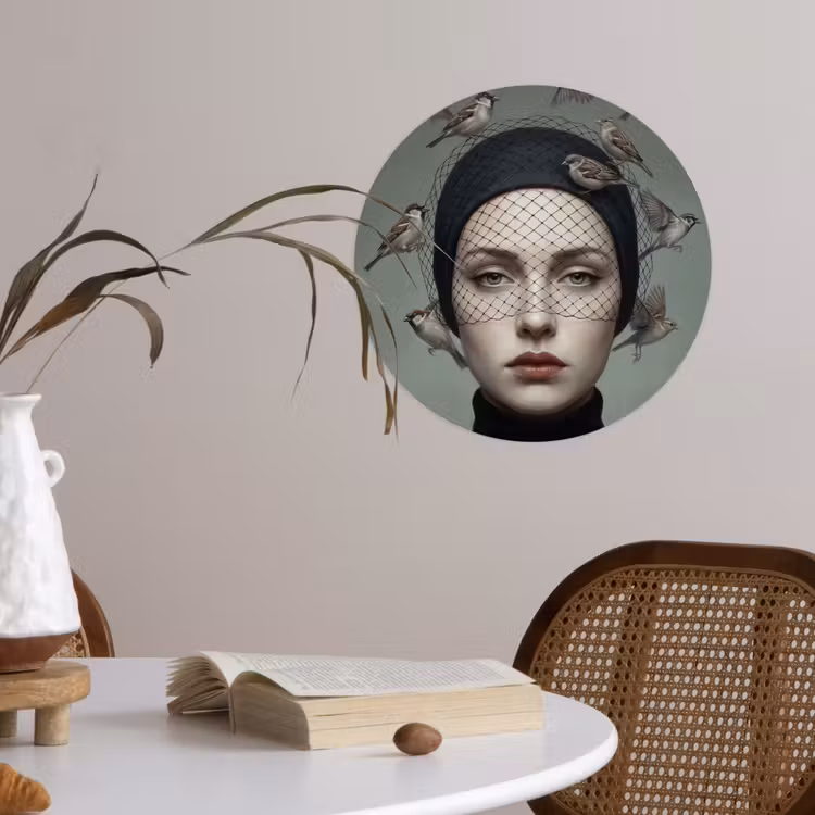 Portret - Vogels - Zwart Wandcirkel behangsticker klein -sfeer3
