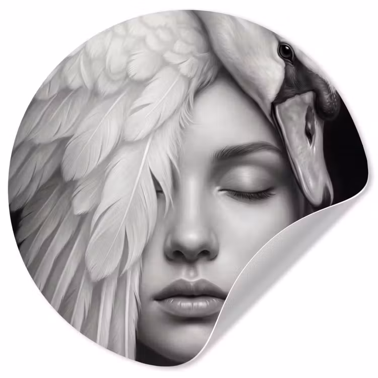 Portret - Zwaan - Zwart - Wit Wandcirkel behangsticker klein -3d