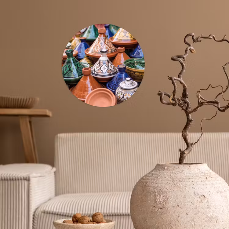 Wallpaper Circle - Pottery - Colorful - Pattern - Aardewerk - Kleurrijk - Patroon Wandcirkel behangsticker klein