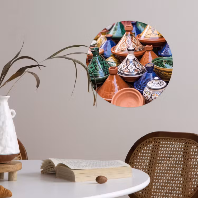 Wallpaper Circle - Pottery - Colorful - Pattern - Aardewerk - Kleurrijk - Patroon Wandcirkel behangsticker klein