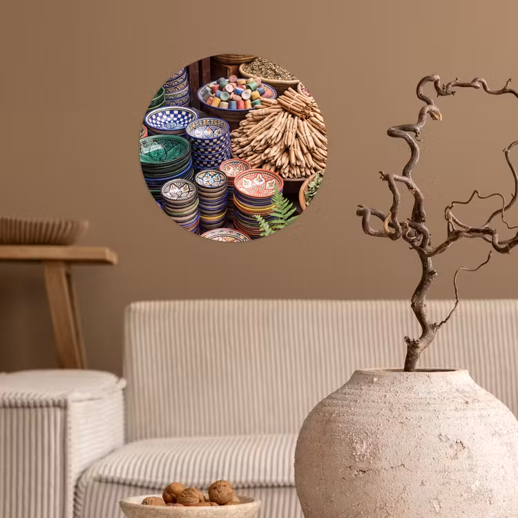Wallpaper Circle - Pottery - Oriental - Colorful - Aardewerk - Oosters - Kleurrijk Wandcirkel behangsticker klein