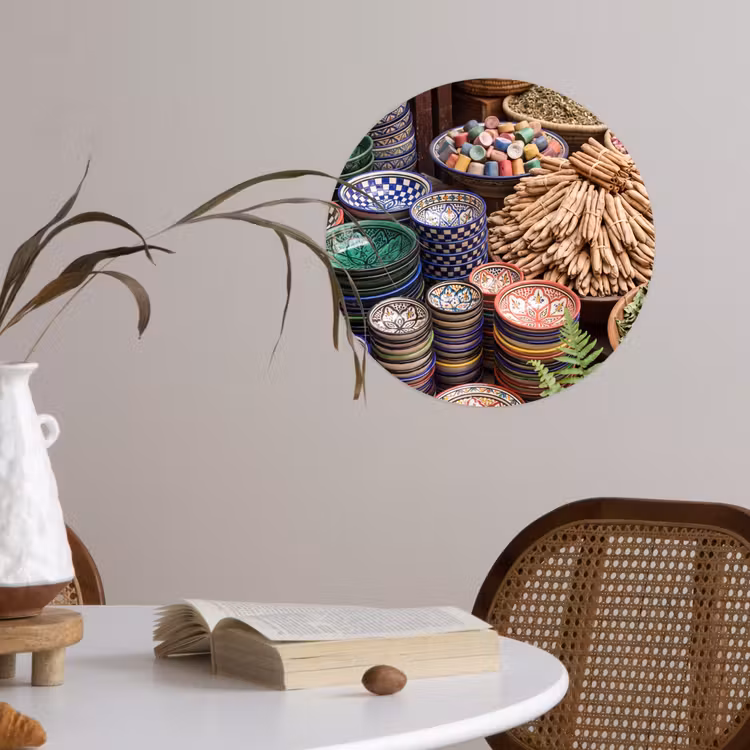 Wallpaper Circle - Pottery - Oriental - Colorful - Aardewerk - Oosters - Kleurrijk Wandcirkel behangsticker klein