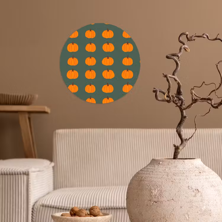 Pompoen - Patroon - Oranje Wandcirkel behangsticker klein 186 -sfeer1