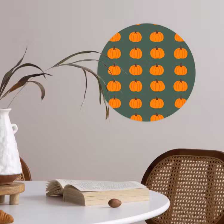 Pompoen - Patroon - Oranje Wandcirkel behangsticker klein 186 -sfeer3