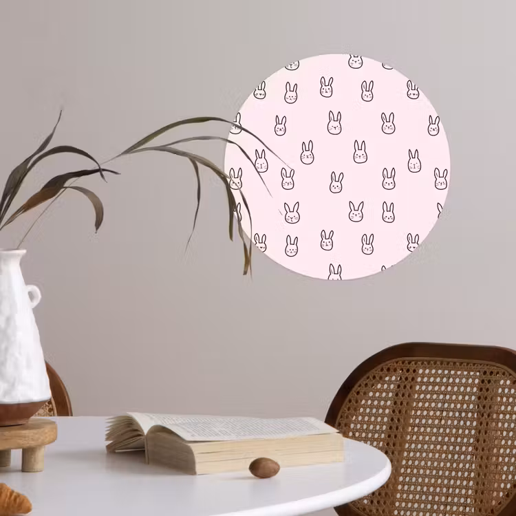 Konijnen - Minimalistisch - Roze Wandcirkel behangsticker klein 186 -sfeer3