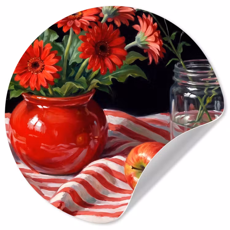 Wallpaper Circle - Red Flowers - Vase - Rode bloemen - Vaas Wandcirkel behangsticker klein