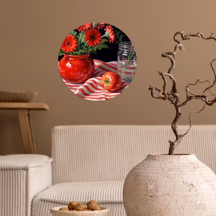 Wallpaper Circle - Red Flowers - Vase - Rode bloemen - Vaas Wandcirkel behangsticker klein