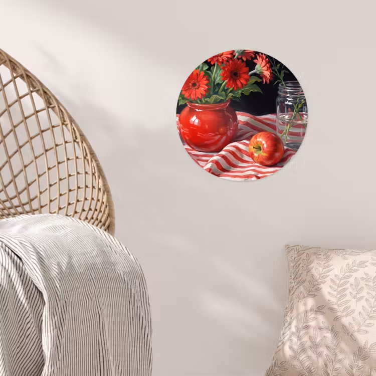 Wallpaper Circle - Red Flowers - Vase - Rode bloemen - Vaas Wandcirkel behangsticker klein