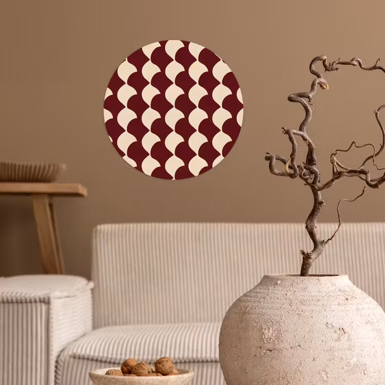 Rood - Tegelpatroon - Crème Wandcirkel behangsticker klein 186 -sfeer1