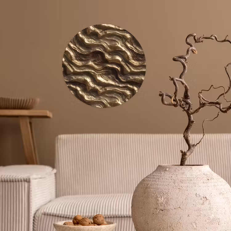 Reliëf - Golven - Abstract - Bronsgoud Wandcirkel behangsticker klein 186 -sfeer1