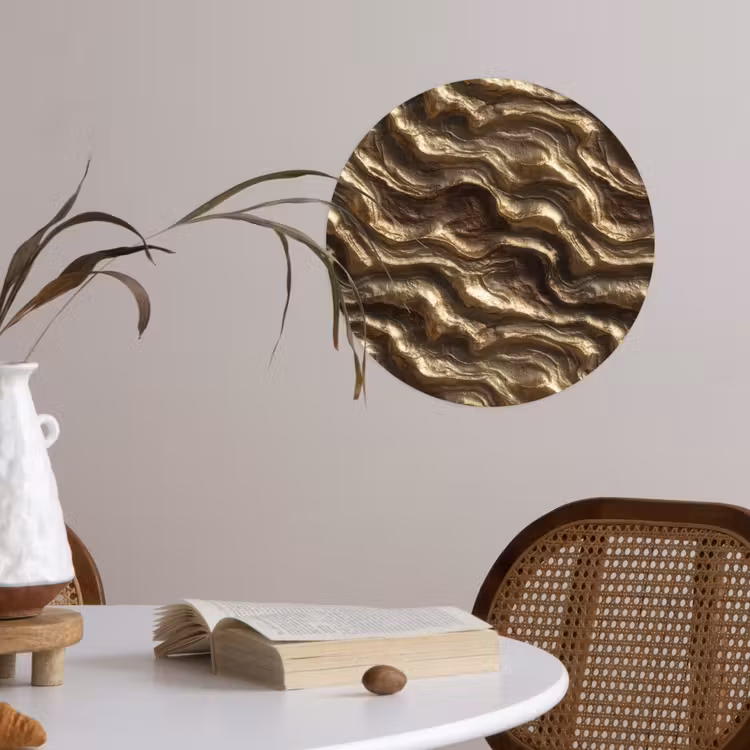 Reliëf - Golven - Abstract - Bronsgoud Wandcirkel behangsticker klein 186 -sfeer3