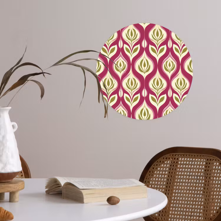 Retro - Floraal - Paars Wandcirkel behangsticker klein 186 -sfeer3