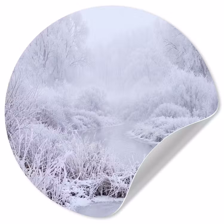 Rivier - Sneeuw - Bos - Winter - Schilderachtig Wandcirkel behangsticker klein -3d