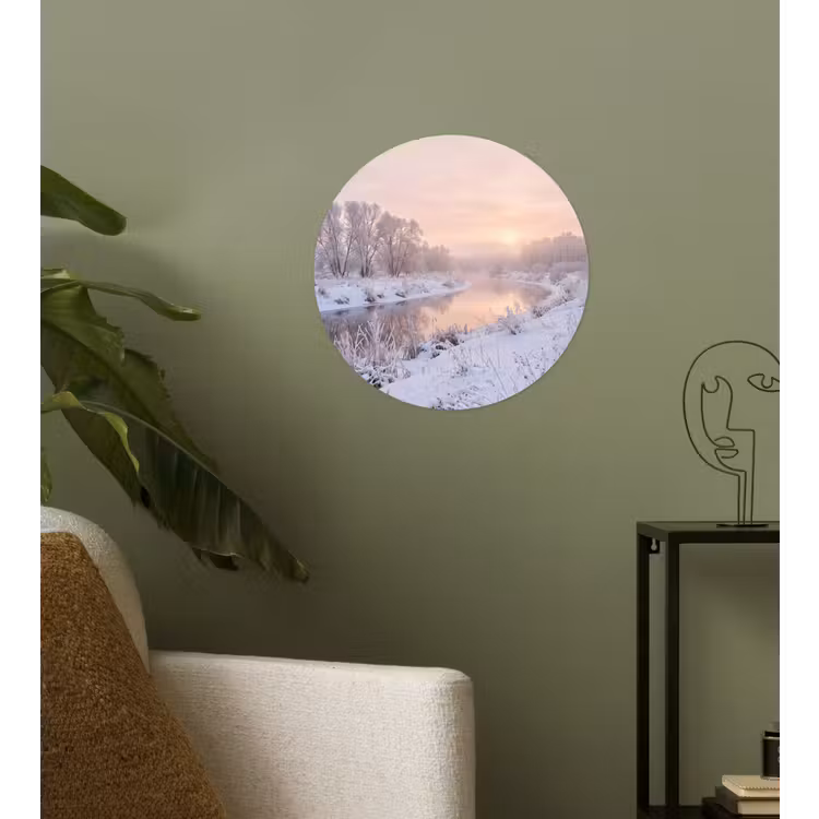 Rivier - Winter - Landschap - Sneeuw - Zonsopgang Wandcirkel behangsticker klein -sfeer2