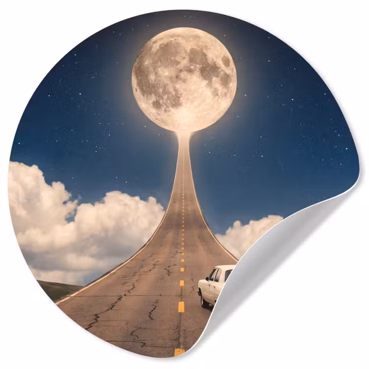 Wallpaper Circle - Road - Moon - Night - Weg - Maan - Nacht Wandcirkel behangsticker klein
