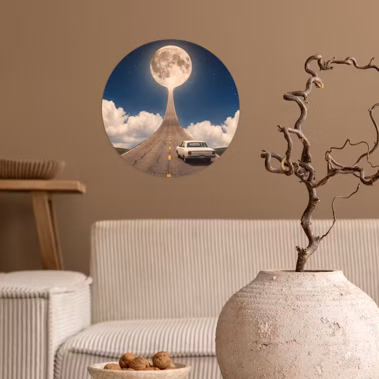 Wallpaper Circle - Road - Moon - Night - Weg - Maan - Nacht Wandcirkel behangsticker klein