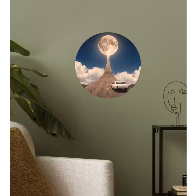 Wallpaper Circle - Road - Moon - Night - Weg - Maan - Nacht Wandcirkel behangsticker klein