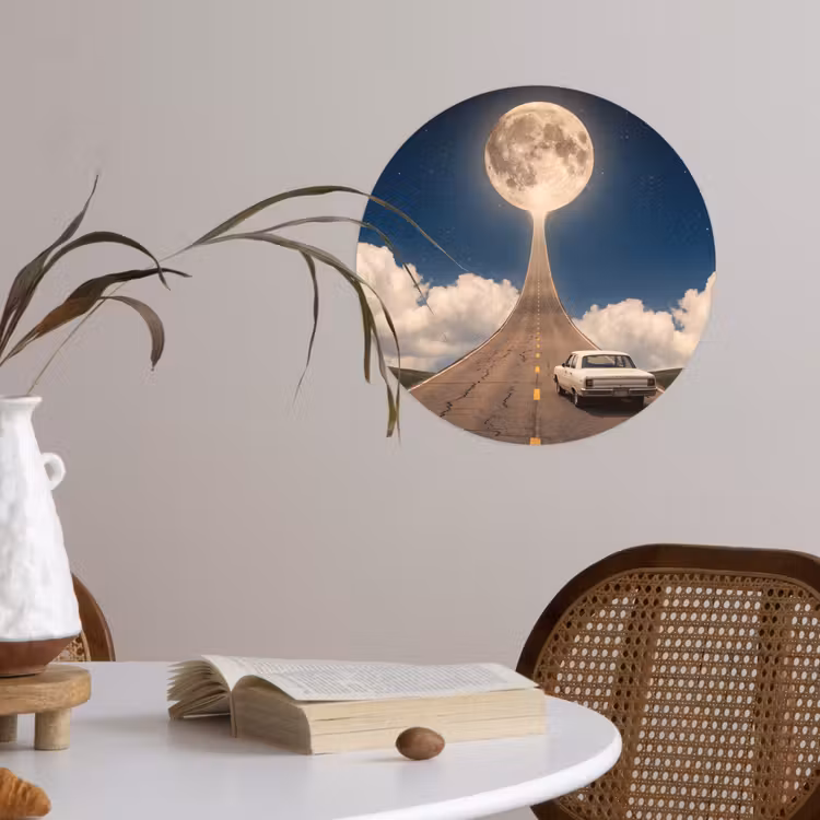 Wallpaper Circle - Road - Moon - Night - Weg - Maan - Nacht Wandcirkel behangsticker klein