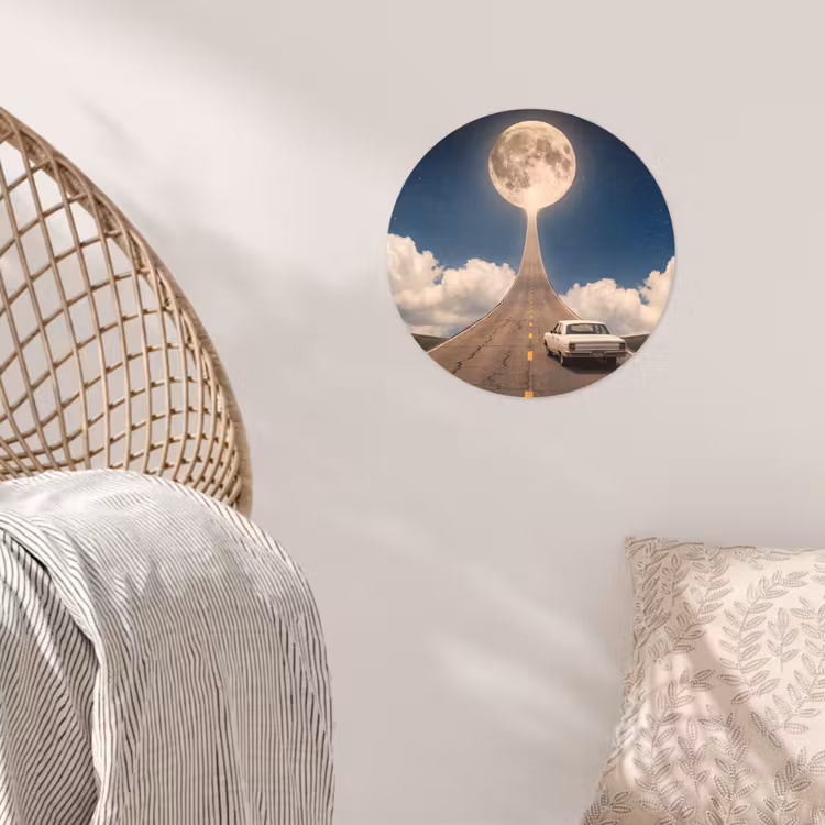 Wallpaper Circle - Road - Moon - Night - Weg - Maan - Nacht Wandcirkel behangsticker klein