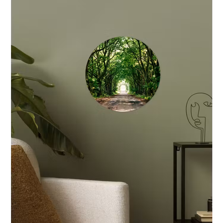 Weg - Bomen - Natuur - Groen Wandcirkel behangsticker klein -sfeer2