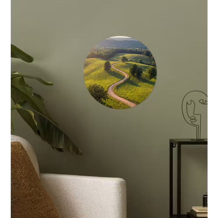 Weg - Weide - Natuur - Groen Wandcirkel behangsticker klein -sfeer2