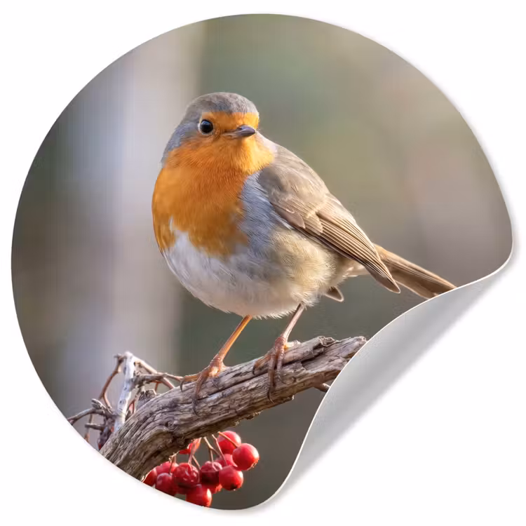 Roodborst - Tak - Bessen - Natuur Wandcirkel behangsticker klein -3d