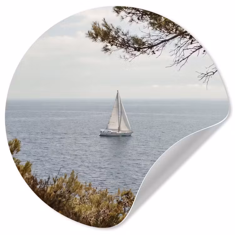 Wallpaper Circle - Sailboat - trees - water - Zeilboot - bomen - water Wandcirkel behangsticker klein