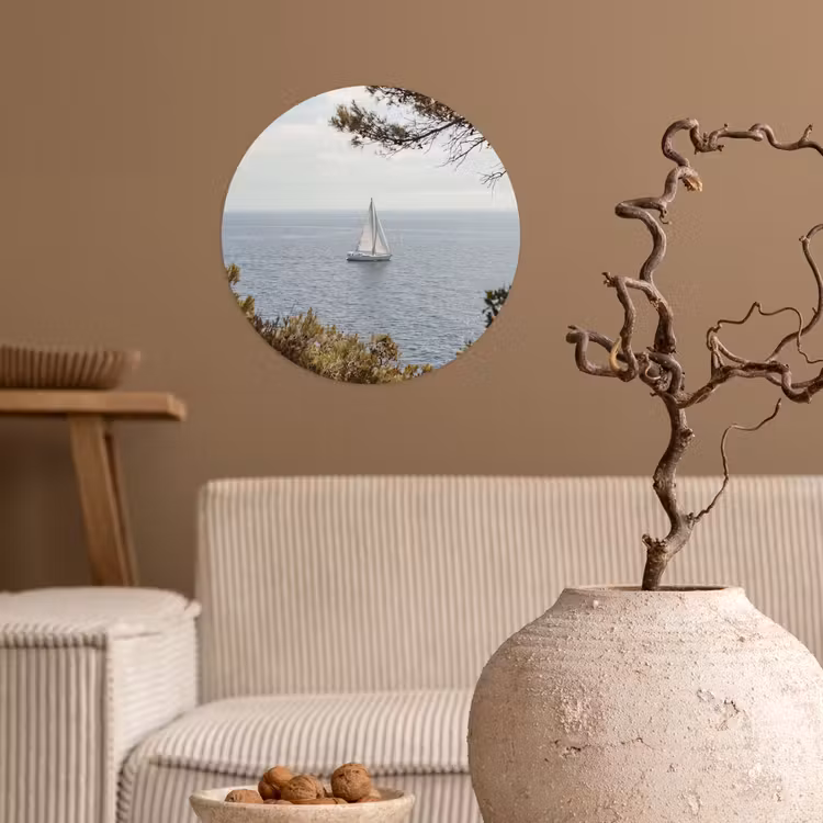 Wallpaper Circle - Sailboat - trees - water - Zeilboot - bomen - water Wandcirkel behangsticker klein