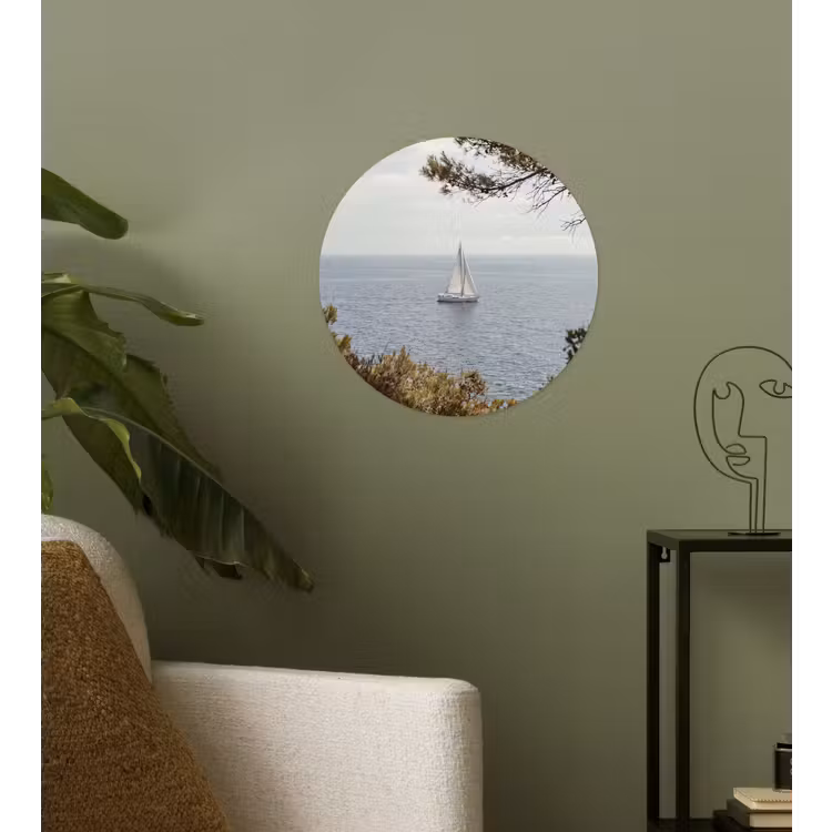 Wallpaper Circle - Sailboat - trees - water - Zeilboot - bomen - water Wandcirkel behangsticker klein