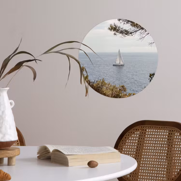 Wallpaper Circle - Sailboat - trees - water - Zeilboot - bomen - water Wandcirkel behangsticker klein