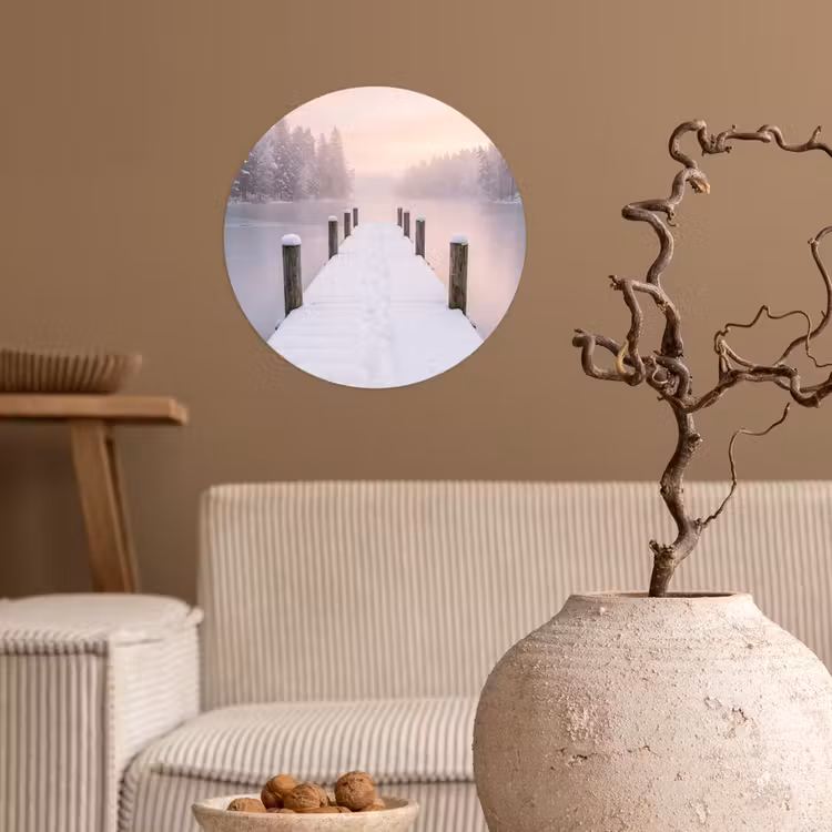 Steiger - Meer - Mist - Winter - Serene Wandcirkel behangsticker klein -sfeer1