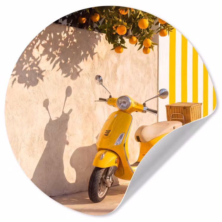 Scooter - Natuur - Zomer - Geel - Mediterraan Wandcirkel behangsticker klein -3d