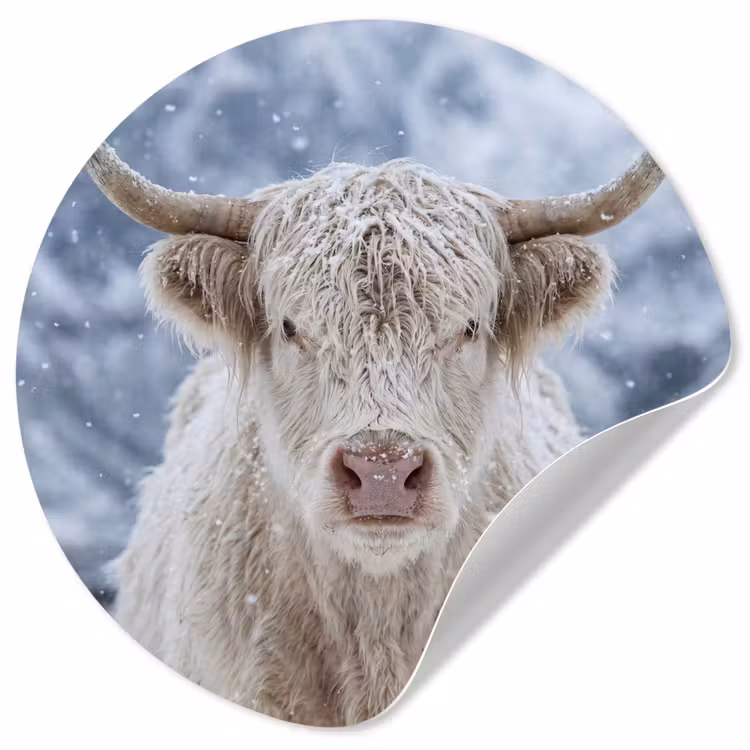 Schotse Hooglander - Sneeuw - Bergen - Winter Wandcirkel behangsticker klein -3d