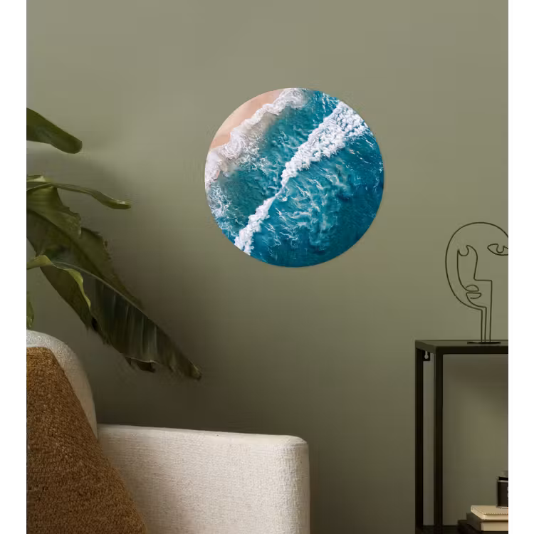 Zee - Strand - Golven - Natuur - Blauw Wandcirkel behangsticker klein -sfeer2