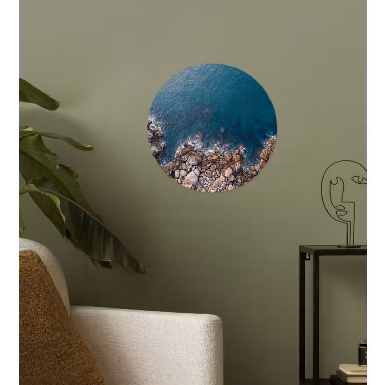 Zee - Kustlijn - Natuur - Abstract - Blauw Wandcirkel behangsticker klein -sfeer2