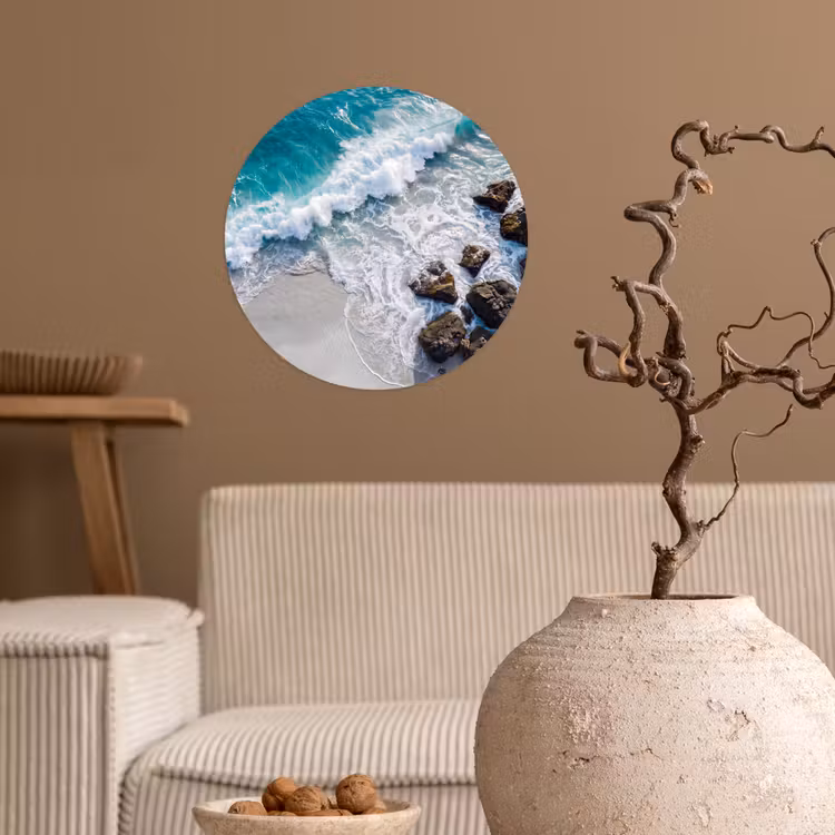 Zee - Golf - Strand - Natuur - Blauw Wandcirkel behangsticker klein -sfeer1