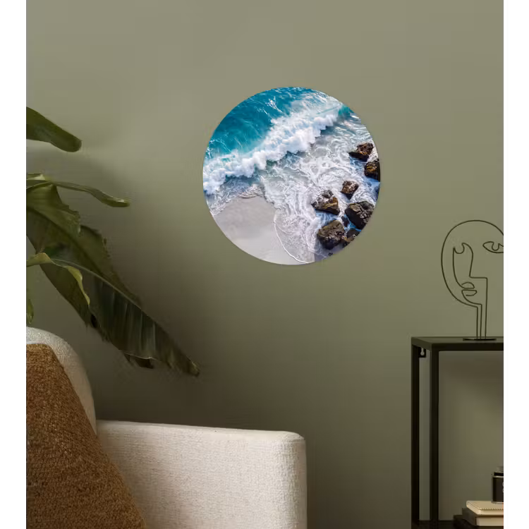 Zee - Golf - Strand - Natuur - Blauw Wandcirkel behangsticker klein -sfeer2