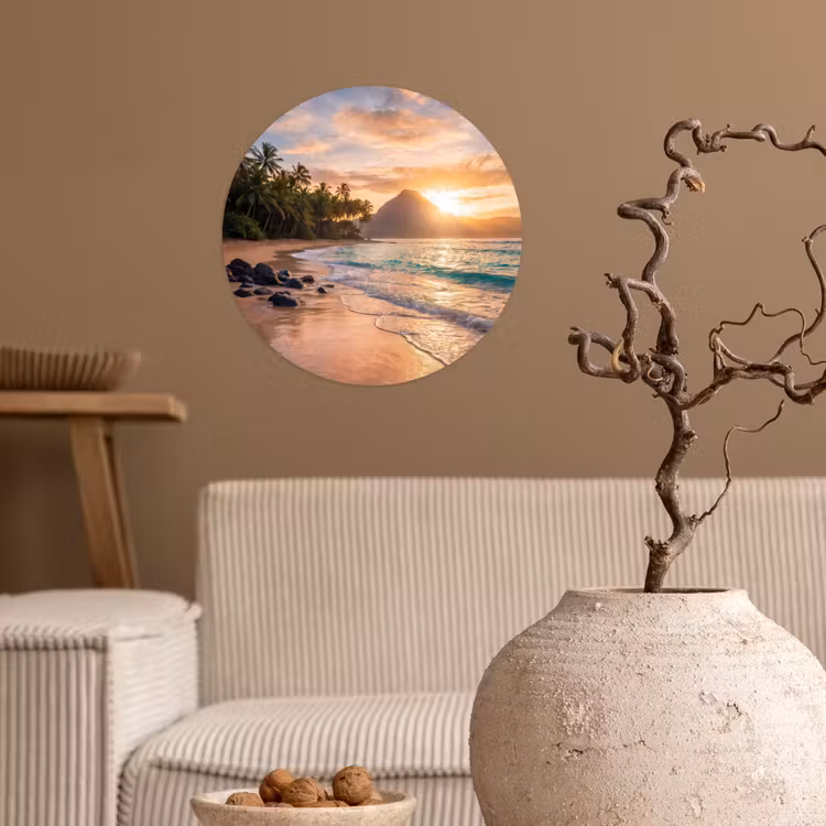 Zee - Berg - Landschap - Tropisch - Goud Wandcirkel behangsticker klein -sfeer1