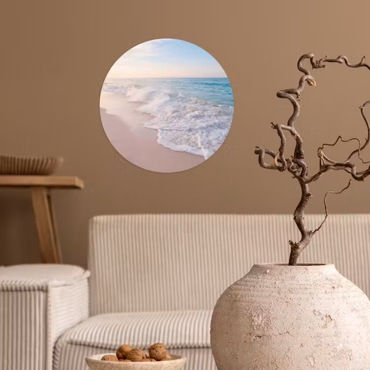 Zee - Golven - Strand - Natuur - Wit Wandcirkel behangsticker klein -sfeer1