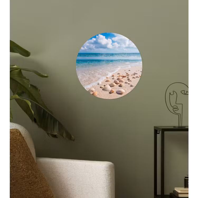Schelpen - Strand - Natuur - Beige Wandcirkel behangsticker klein -sfeer2